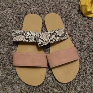 Snake print and pink suede sandals size 9.5